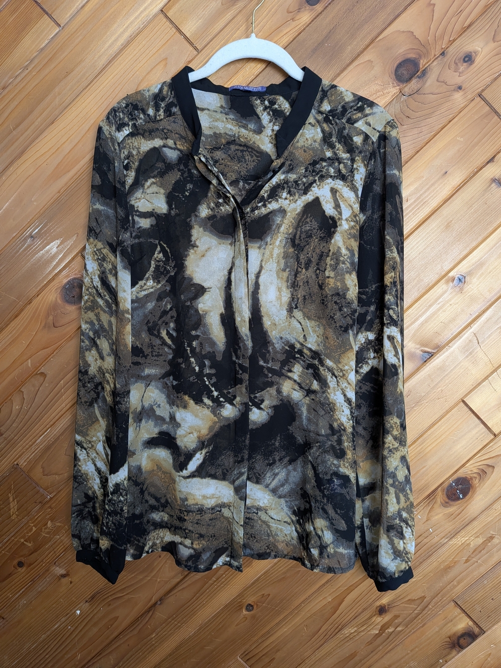 Vivienne Tam Abstract Marble Print Sheer Blouse Size 8